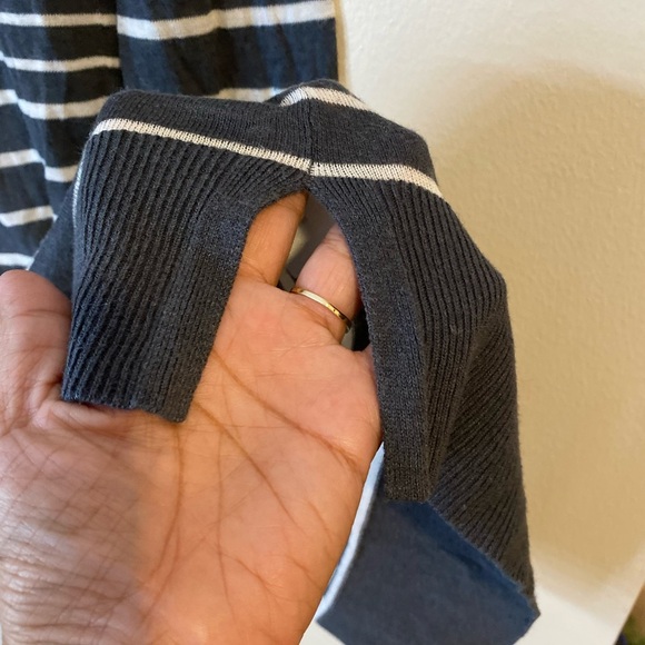 LOFT Gray and White Striped open front Cardigan Ramie blend - Picture 6 of 9